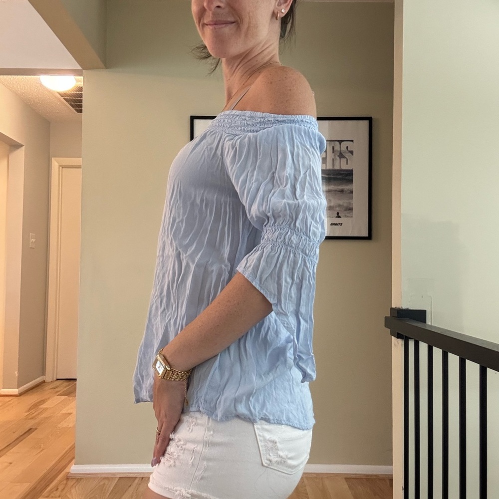 Express Light Blue Off-Shoulder Blouse